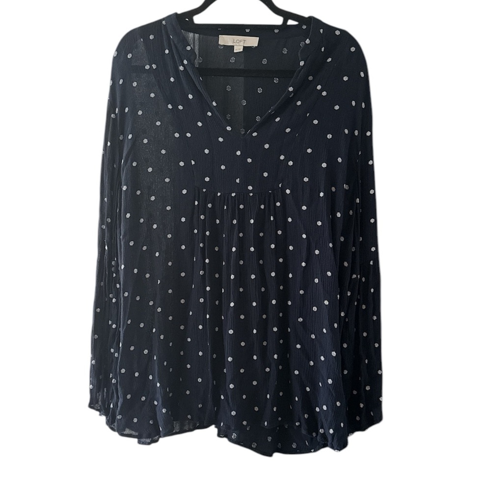 LOFT Navy Blue Gauze Bell Sleeve Top XXL